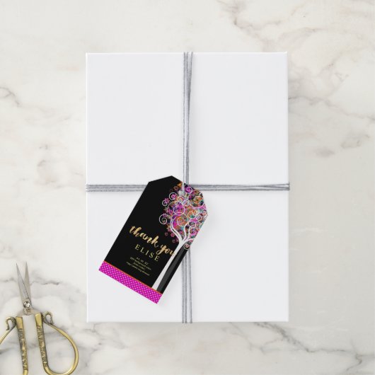 PixDezines Tree of Life Bat Mitzvah/Roze Cadeaulabel (Met Touw)