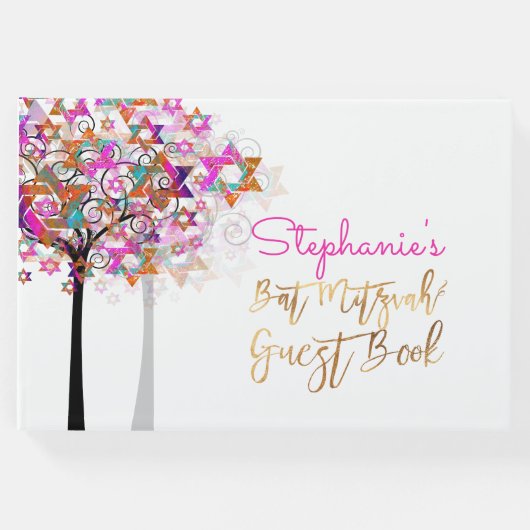 PixDezines Tree of Life Bat Mitzvah/Roze Gastenboek (Voorkant)