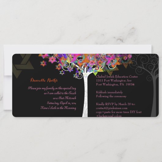 PixDezines Tree of Life Bat Mitzvah/roze Kaart (Achterkant)