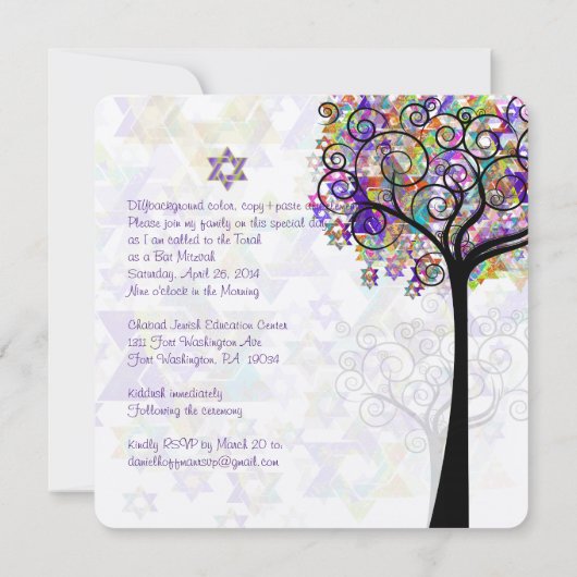 PixDezines tree of life B'not Mitzvah Kaart (Achterkant)