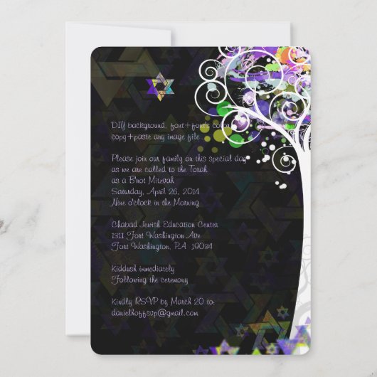 PixDezines tree of life B'not Mitzvah Kaart (Achterkant)