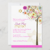 PixDezines tree of life+floral, Bat Mitzvah Kaart (Achterkant)
