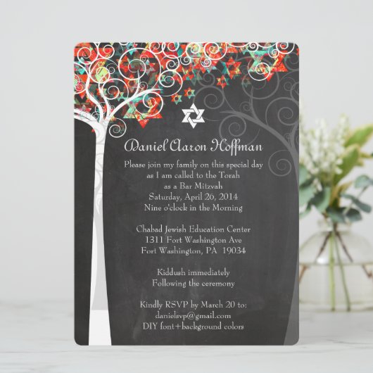 PixDezines tree of life mitzvah/chalkboard Kaart (Staand voorkant)