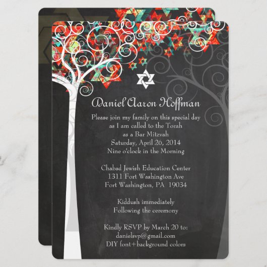 PixDezines tree of life mitzvah/chalkboard Kaart (Voorkant / Achterkant)