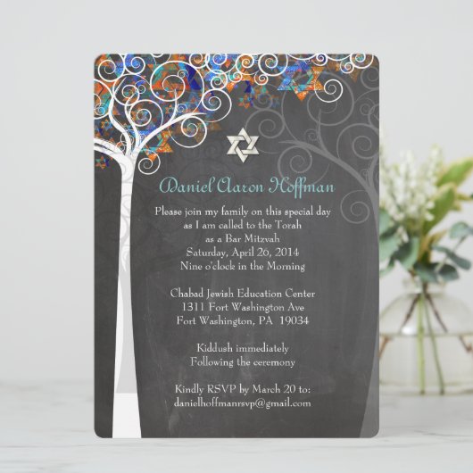 PixDezines tree of life mitzvah/chalkboard Kaart (Staand voorkant)