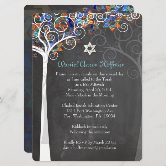 PixDezines tree of life mitzvah/chalkboard Kaart (Voorkant / Achterkant)