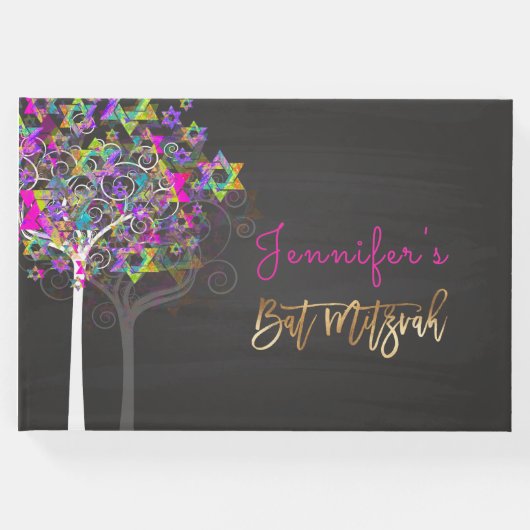 PixDezines Tree of Life Mitzvah/Pink+Chalkboard Gastenboek (Voorkant)