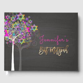 PixDezines Tree of Life Mitzvah/Pink+Chalkboard Gastenboek
