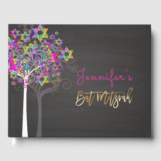 PixDezines Tree of Life Mitzvah/Pink+Chalkboard Gastenboek (Voorkant)