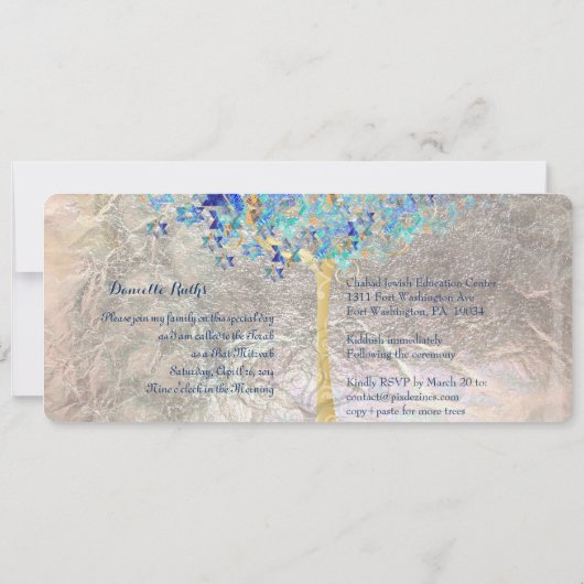 PixDezines Tree of Life Mitzvah/Silver Foil Kaart (Achterkant)