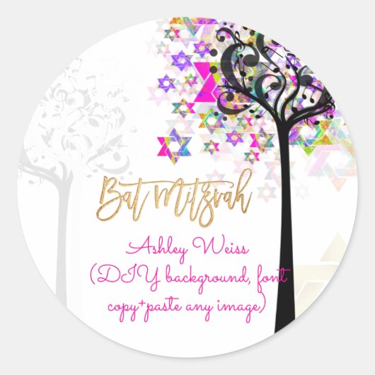 PixDezines tree of life muzieknoten/Bat Mitzvah Ronde Sticker (Voorkant)