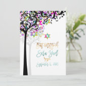 PixDezines TREE OF LIFE MUZIEKNOTEN MITZVAH PINK Kaart (Staand voorkant)