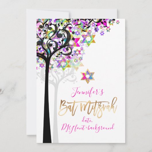 PixDezines TREE OF LIFE MUZIEKNOTEN MITZVAH PINK Kaart (Voorkant)