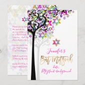 PixDezines TREE OF LIFE MUZIEKNOTEN MITZVAH PINK Kaart (Voorkant / Achterkant)