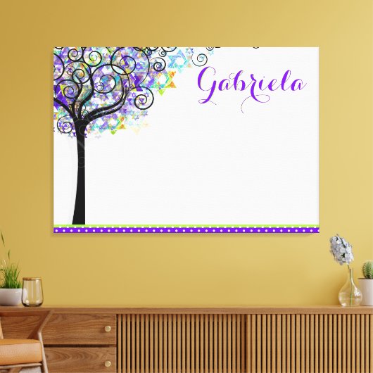 PixDezines Tree of Life Sign In Board/Paars/Blue Canvas Afdruk (Insitu (Woonkamer))