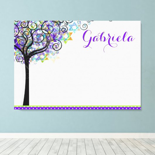 PixDezines Tree of Life Sign In Board/Paars/Blue Canvas Afdruk (Insitu (Houten vloer))