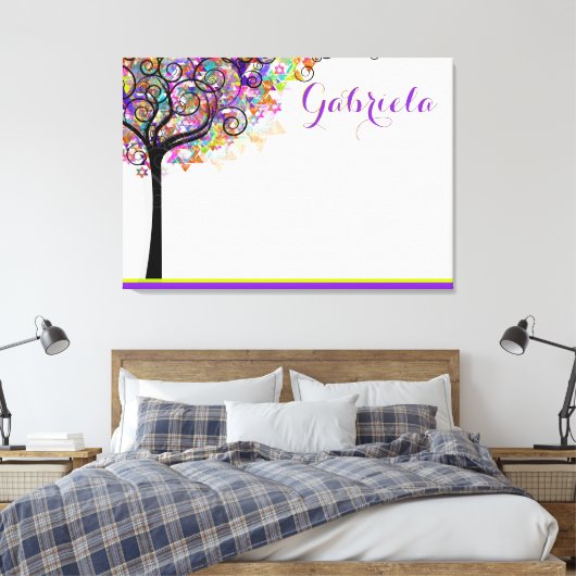 PixDezines Tree of Life Sign In Board/Paars/Roze Canvas Afdruk (Insitu (Slaapkamer))