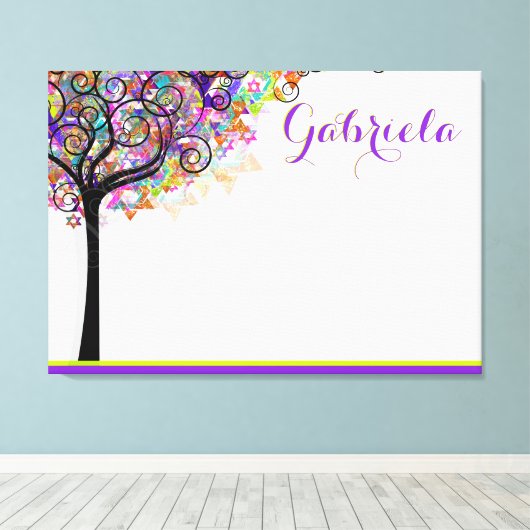 PixDezines Tree of Life Sign In Board/Paars/Roze Canvas Afdruk (Insitu (Houten vloer))