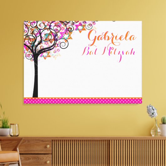 PixDezines Tree of Life Sign In Board/Roze/Oranje Canvas Afdruk (Insitu (Woonkamer))