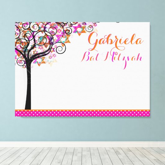 PixDezines Tree of Life Sign In Board/Roze/Oranje Canvas Afdruk (Insitu (Houten vloer))
