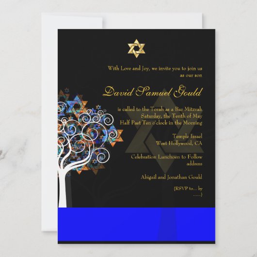 PixDezines tree of life+stars, Bar Mitzvah Kaart (Achterkant)