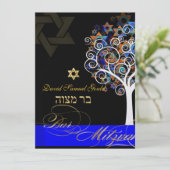 PixDezines tree of life+stars, Bar Mitzvah Kaart (Staand voorkant)