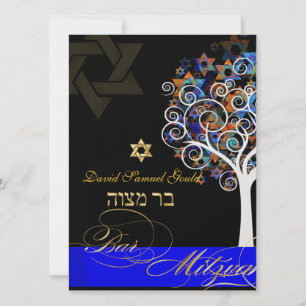 PixDezines tree of life+stars, Bar Mitzvah Kaart