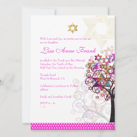 PixDezines tree of life+Stars, Bat Mitzvah Kaart (Achterkant)