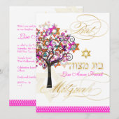 PixDezines tree of life+Stars, Bat Mitzvah Kaart (Voorkant / Achterkant)