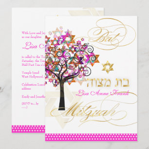 PixDezines tree of life+Stars, Bat Mitzvah Kaart