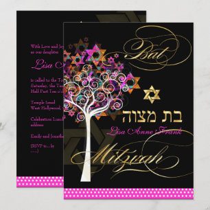 PixDezines tree of life+Stars, Bat Mitzvah Kaart