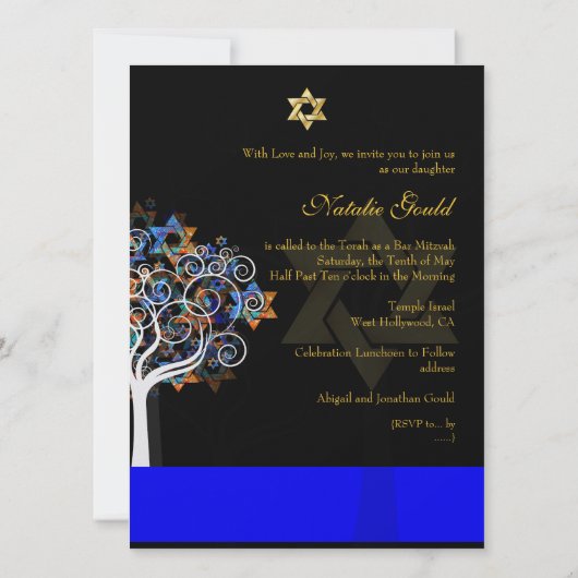 PixDezines tree of life+stars, Bat Mitzvah Kaart (Achterkant)
