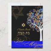 PixDezines tree of life+stars, Bat Mitzvah Kaart (Voorkant)