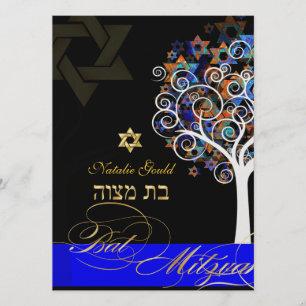 PixDezines tree of life+stars, Bat Mitzvah Kaart