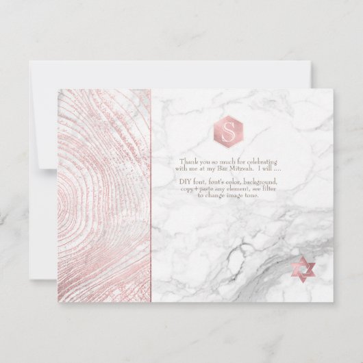 PixDezines Tree Rings Mitzvah Dank u ✡ Kaarten RSVP Kaartje (Achterkant)