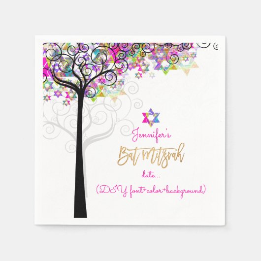PixDezines TREE VAN LIFE/BAT MITZVAH/NEON PINK Servetten (Voorkant)
