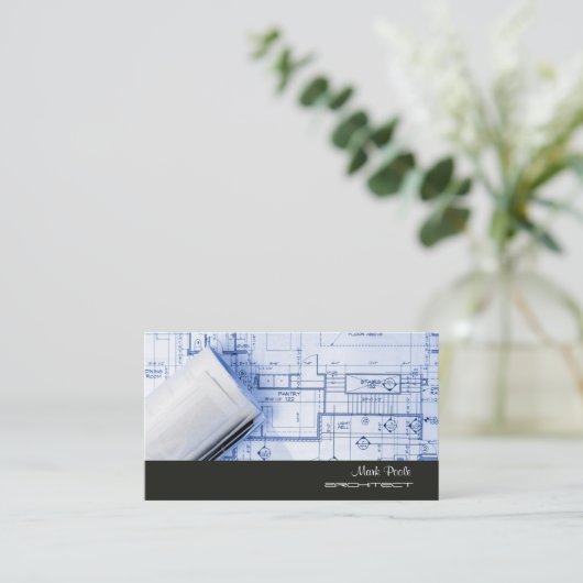 PixDezines TRENDY ARACHITECH BLAUW PRINT PAPIER Visitekaartje (Staand voorkant)