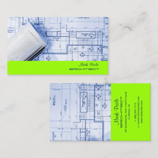 PixDezines Trendy Architect/DIY kleur/neongroen Visitekaartje (Voorkant / Achterkant)