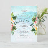 PixDezines Tropical Flowers+Beach Quinceanera Kaart (Staand voorkant)