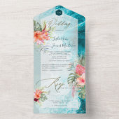 PixDezines Tropical Paradise Beach Flowers Foliage All In One Uitnodiging (Binnen)