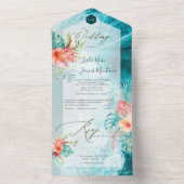 PixDezines Tropical Paradise Beach Flowers Foliage All In One Uitnodiging (Binnen)