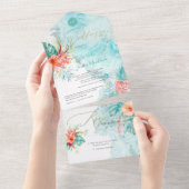 PixDezines Tropical Paradise Beach Flowers Foliage All In One Uitnodiging (Afscheurbaar)