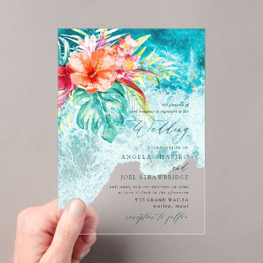 PixDezines Tropical Paradise Beach Wedding Acryl Uitnodigingen (Insitu (Draagbaar))