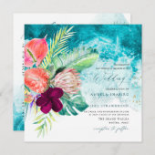 PixDezines Tropical Paradise Beach Wedding Invitat Kaart (Voorkant / Achterkant)