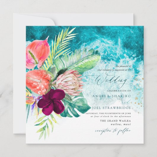 PixDezines Tropical Paradise Beach Wedding Invitat Kaart (Voorkant)
