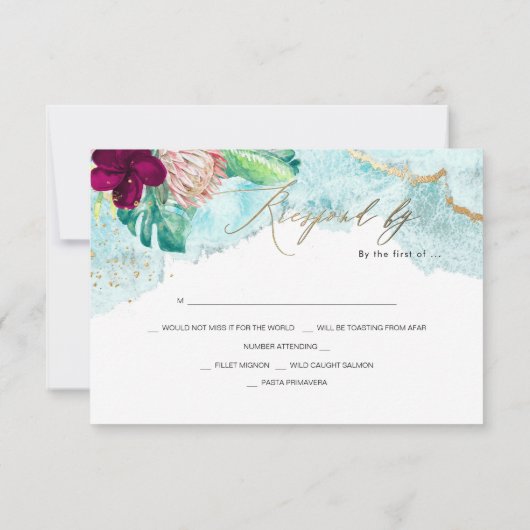 PixDezines Tropical Paradise Beach Wedding RSVP Kaart (Achterkant)