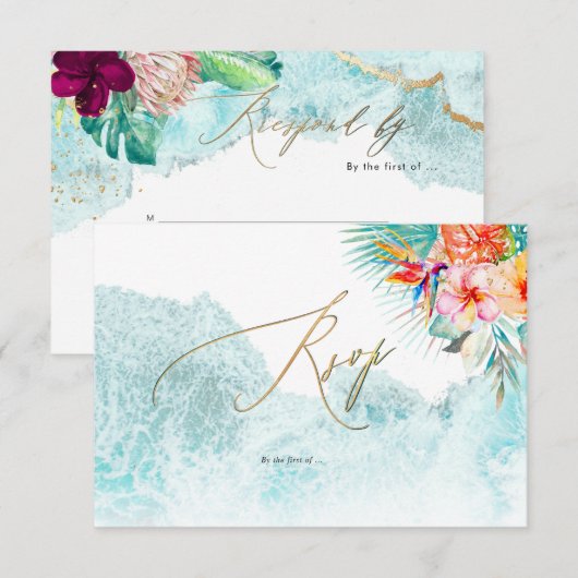 PixDezines Tropical Paradise Beach Wedding RSVP Kaart (Voorkant / Achterkant)