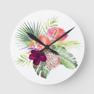 PixDezines Tropical Paradise Lush Floral Foliage Ronde Klok