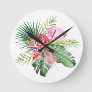 PixDezines Tropical Paradise Lush Floral Foliage Ronde Klok