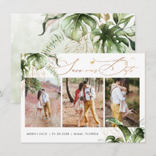 PixDezines Tropisch Oerwoud Faux Gold Calligrafie Save The Date